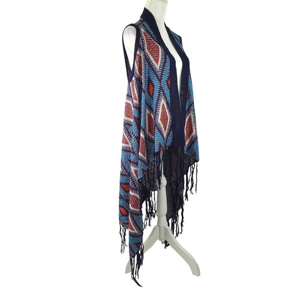 Umgee Open Front Cardigan Aztec Print Sweater Vest Womens Size M Fringe Boho NEW - Picture 8 of 12